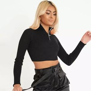 Sleeve Zipper Knitted  sexy croptop